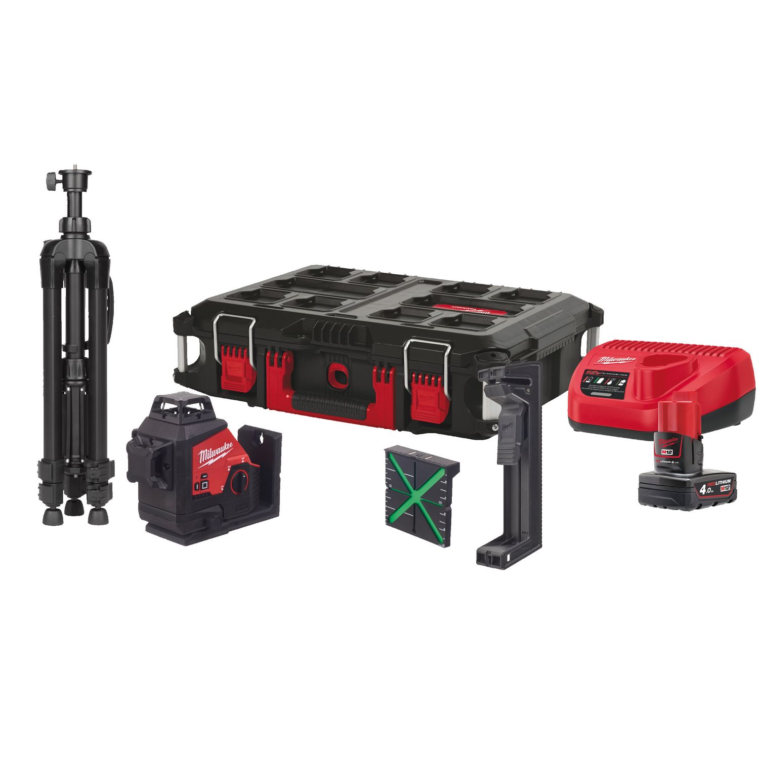 MILWAUKEE M12™ Akku-Kreuzlinienlaser 3 x 360° Kit M123PLSKIT-401P