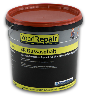 RR Road Repair Gussasphalt thermoplastischer Reparaturasphalt Körnung 0/5 14kg - 33 Kübel (Palette)