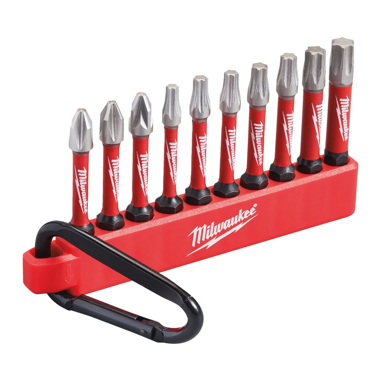 MILWAUKEE Shockwave Bit-Set mit Karabiner 10-teilig schlagfest