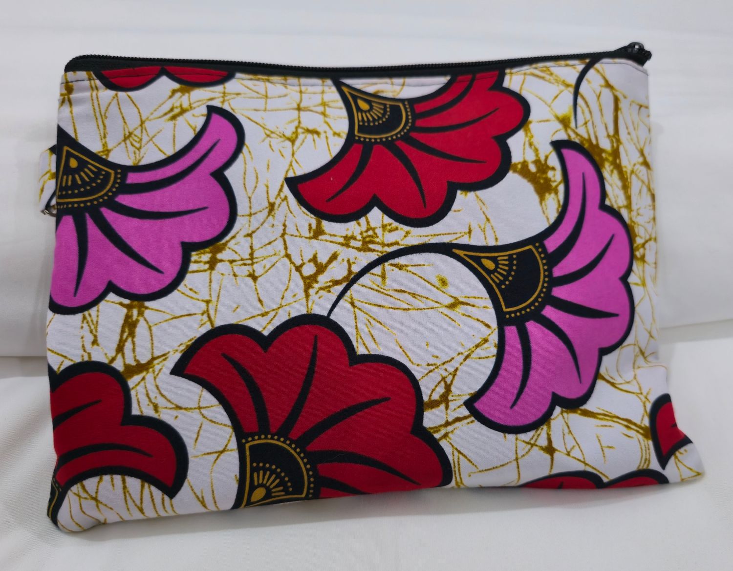 Pochette en Wax fleur de mariage rose et rouge Pochette en Wax fleur de mariage rose et rouge