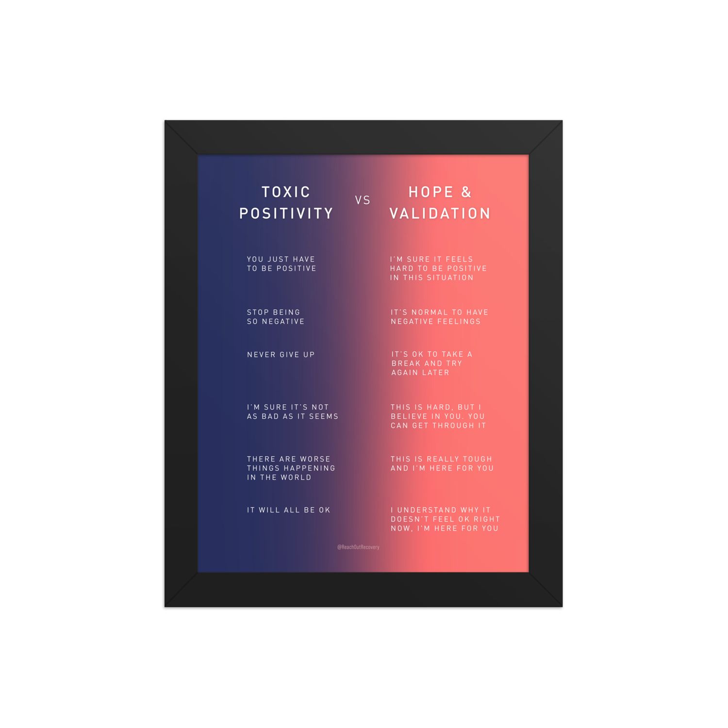 Toxic Positivity Vs Hope And Validation Framed poster