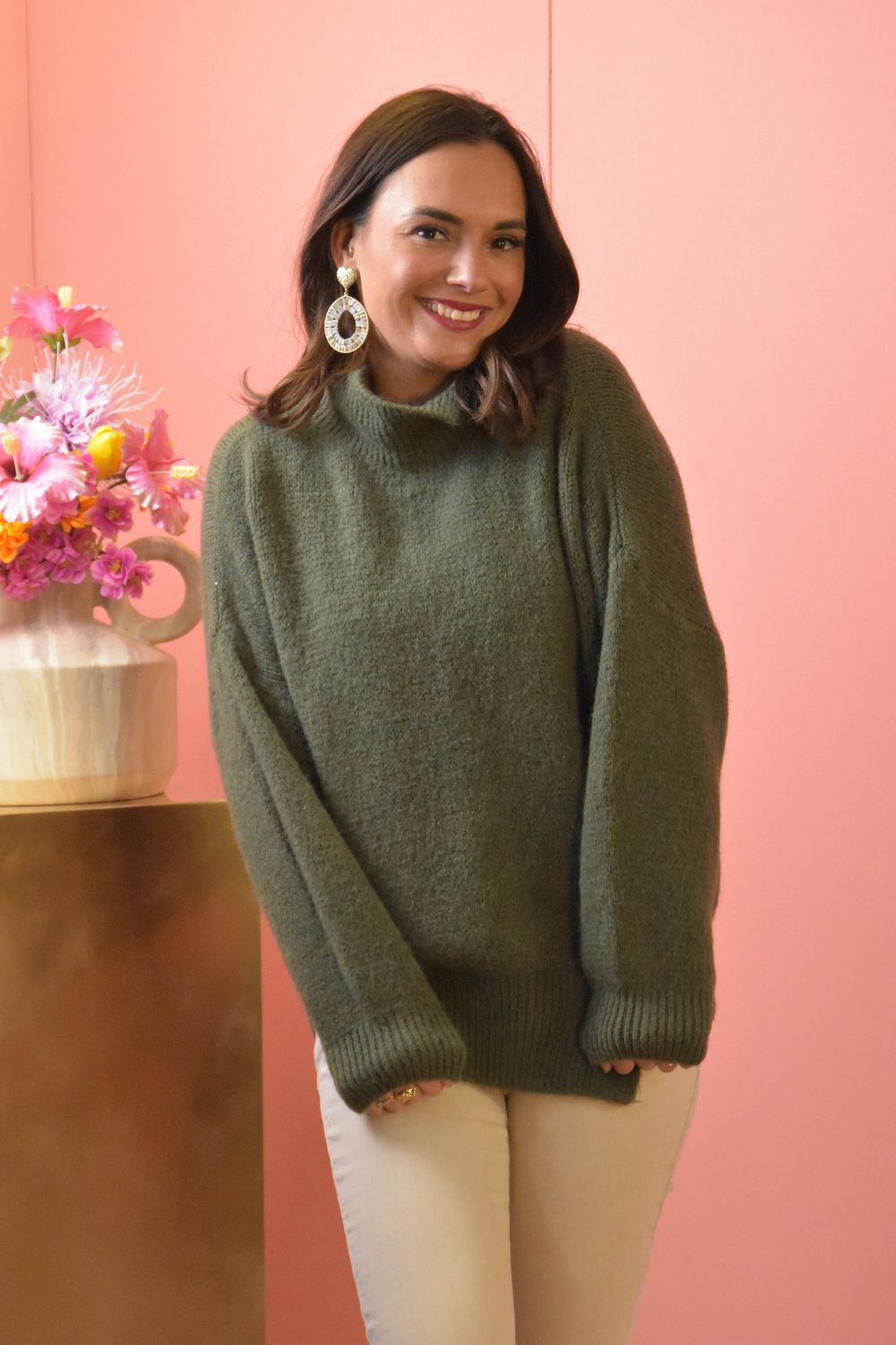 Gebreide trui turtle neck legergroen