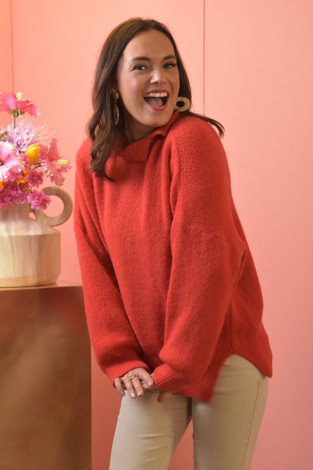 Gebreide trui turtle neck rood