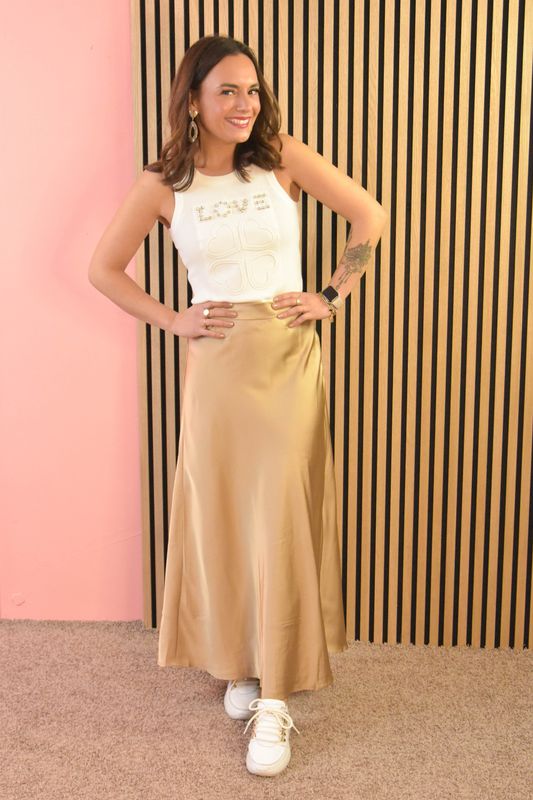 Lange silky rok  goud