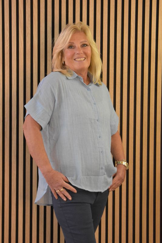 Linnen blouse uni lichtblauw