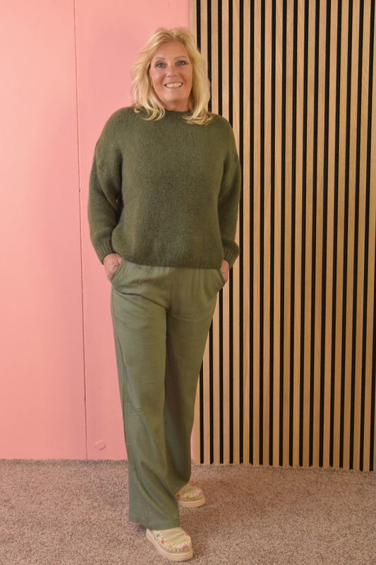 Linnen broek uni legergroen