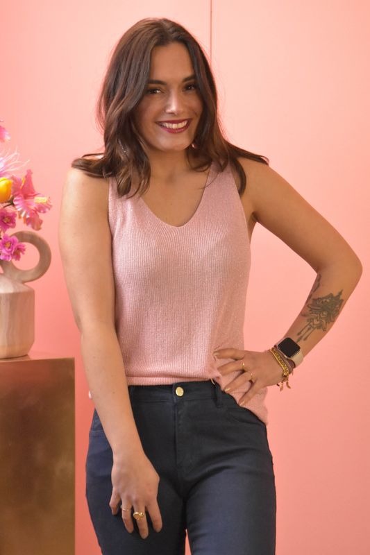Top mouwloos lurex roze