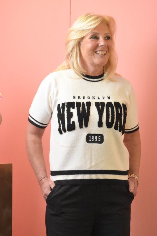 Trui korte mouwen new york  roomwit/zwart