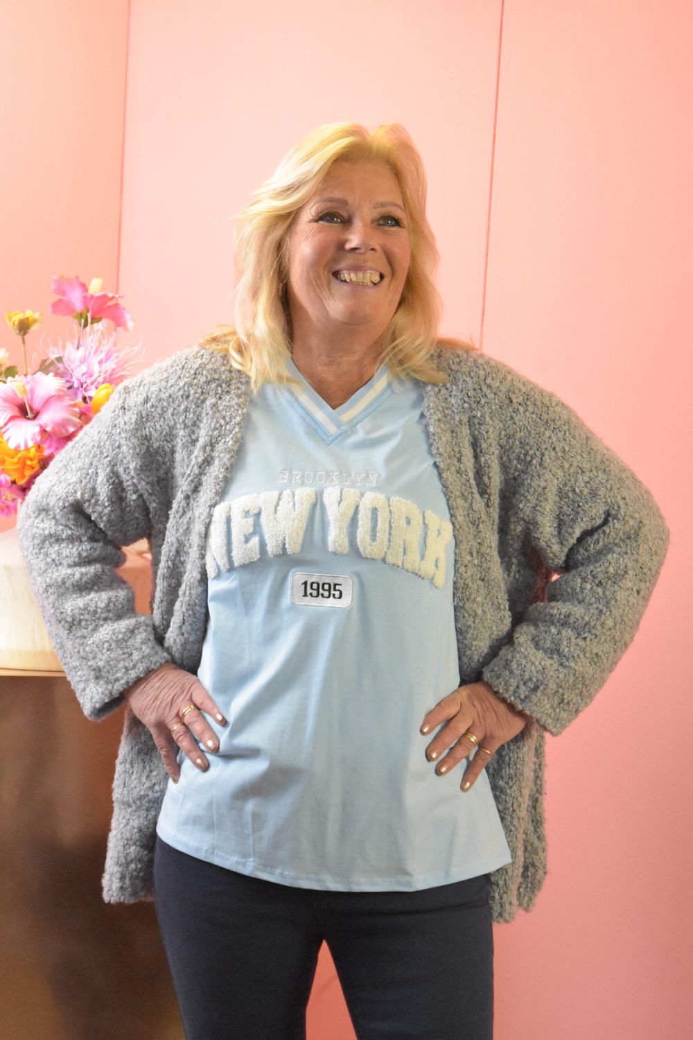 T-shirt New York lichtblauw/roomwit