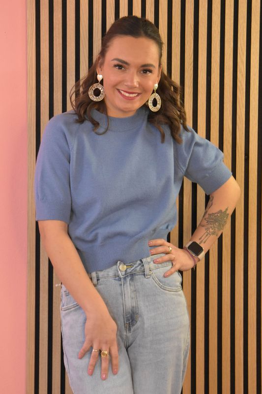 Korte trui uni jeansblauw