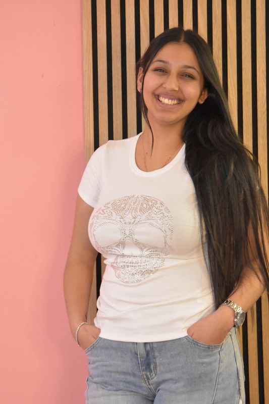 T-shirt skelet roomwit