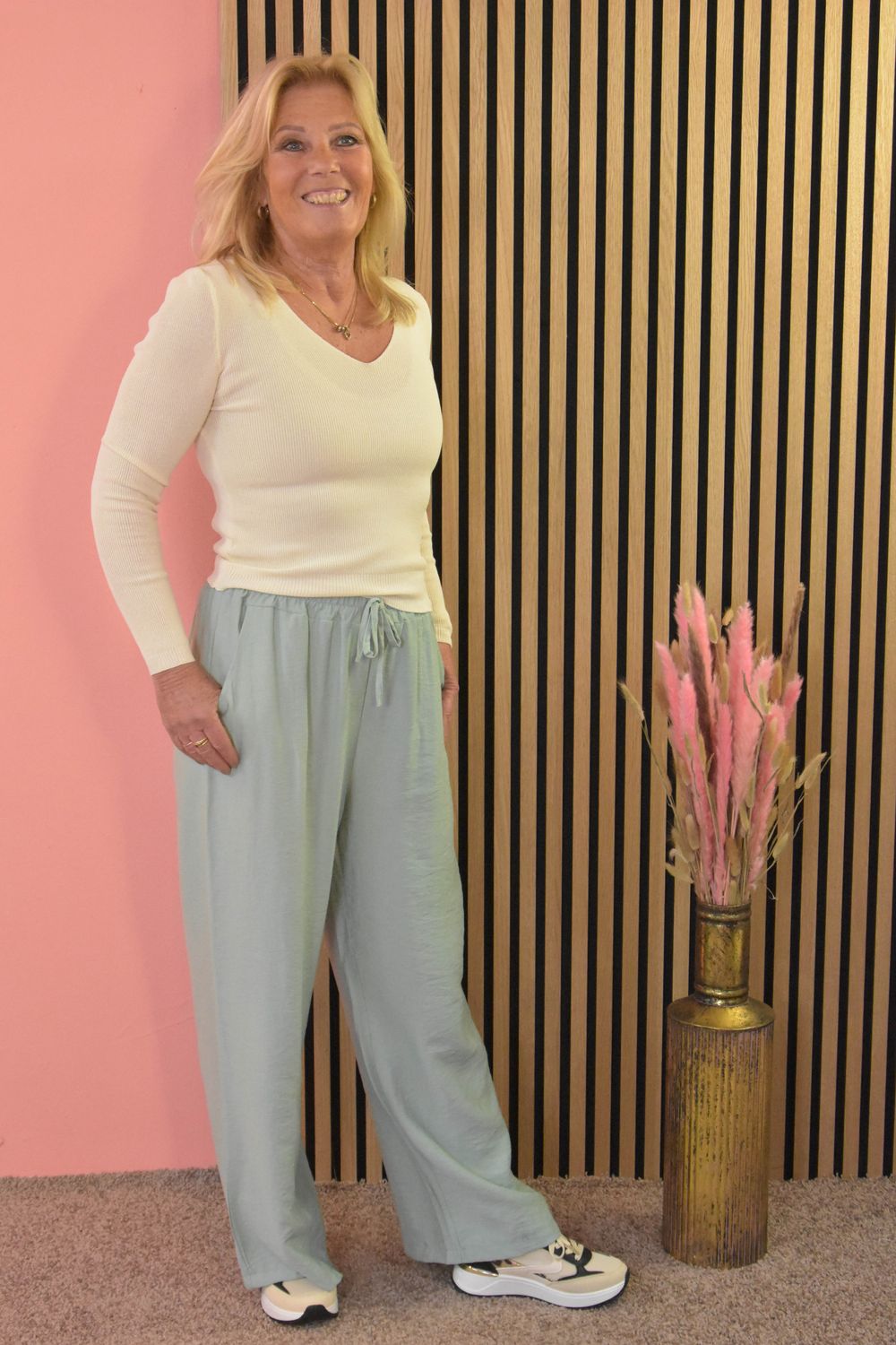 Basic linnen broek mintgroen