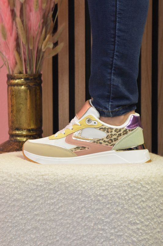 Sneaker beige roze mintgroen