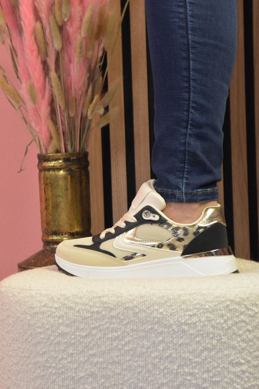 Sneaker beige zwart panter