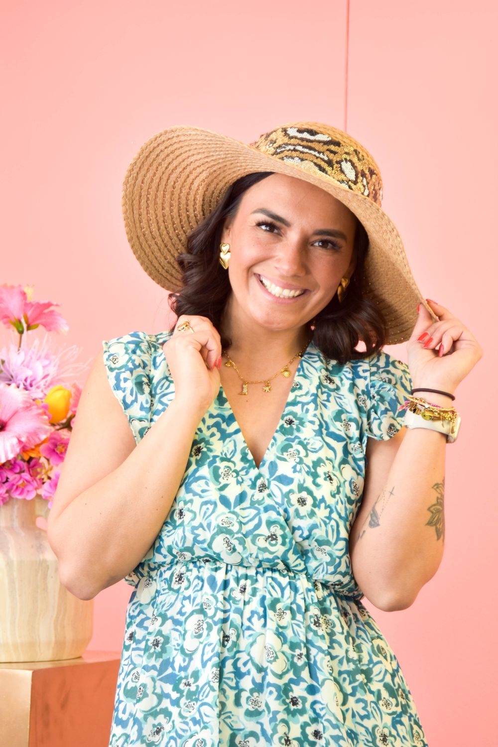 Hoed met panter band rotan