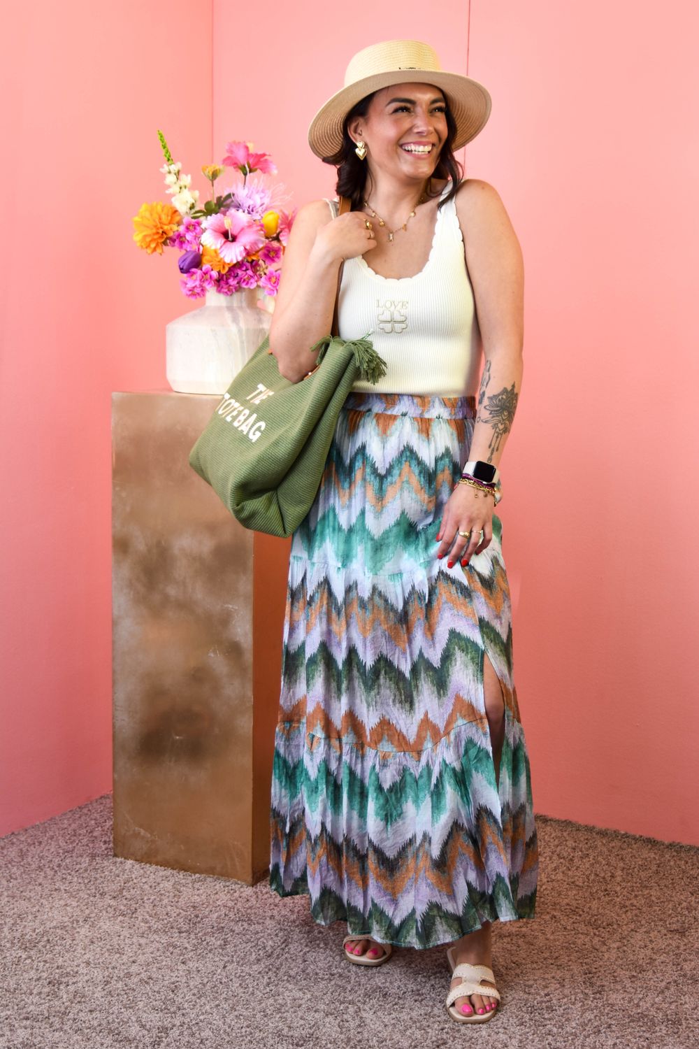 Lange rok zigzag print groen