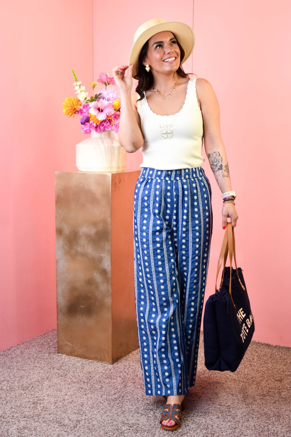 Wijde broek denim broderie