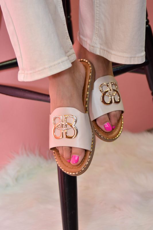 Slipper detail stras creme
