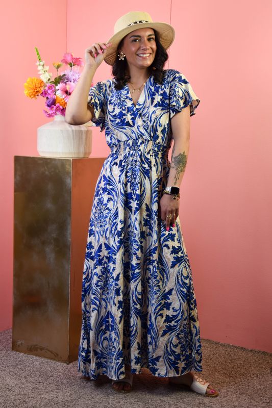 Lange jurk barok blauw
