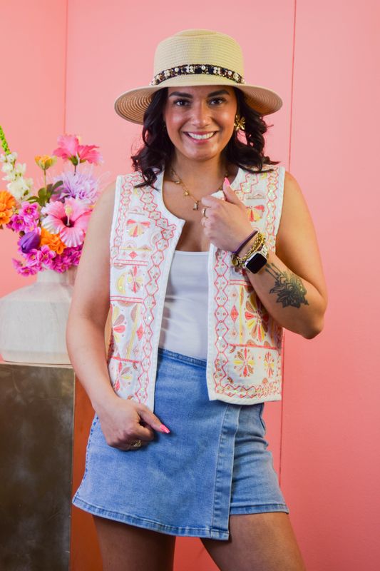 Zac&amp;Zoe gilet details roomwit/oranje