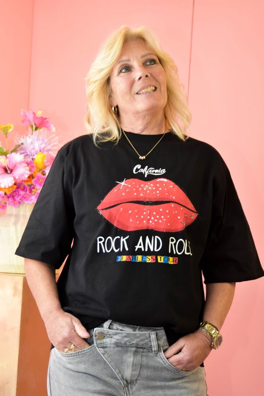 T-shirt rock and roll zwart