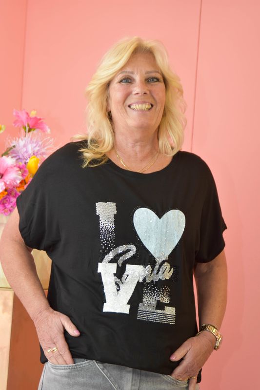 T-shirt i love zwart