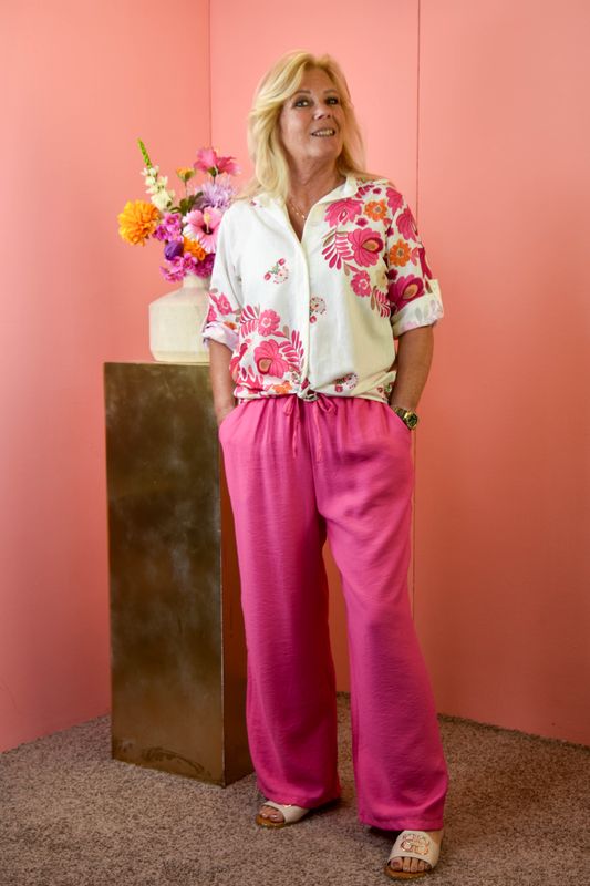 Basic linnen broek fuchsia