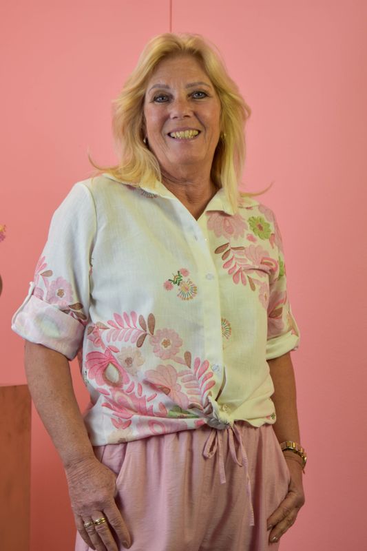 Blouse leaves roze