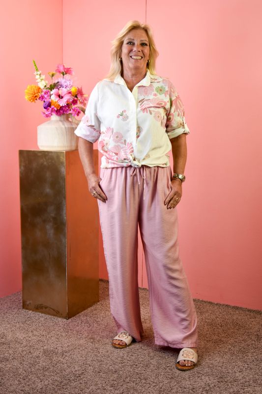 Basic linnen broek roze