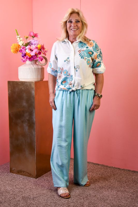 Basic linnen broek turquoise
