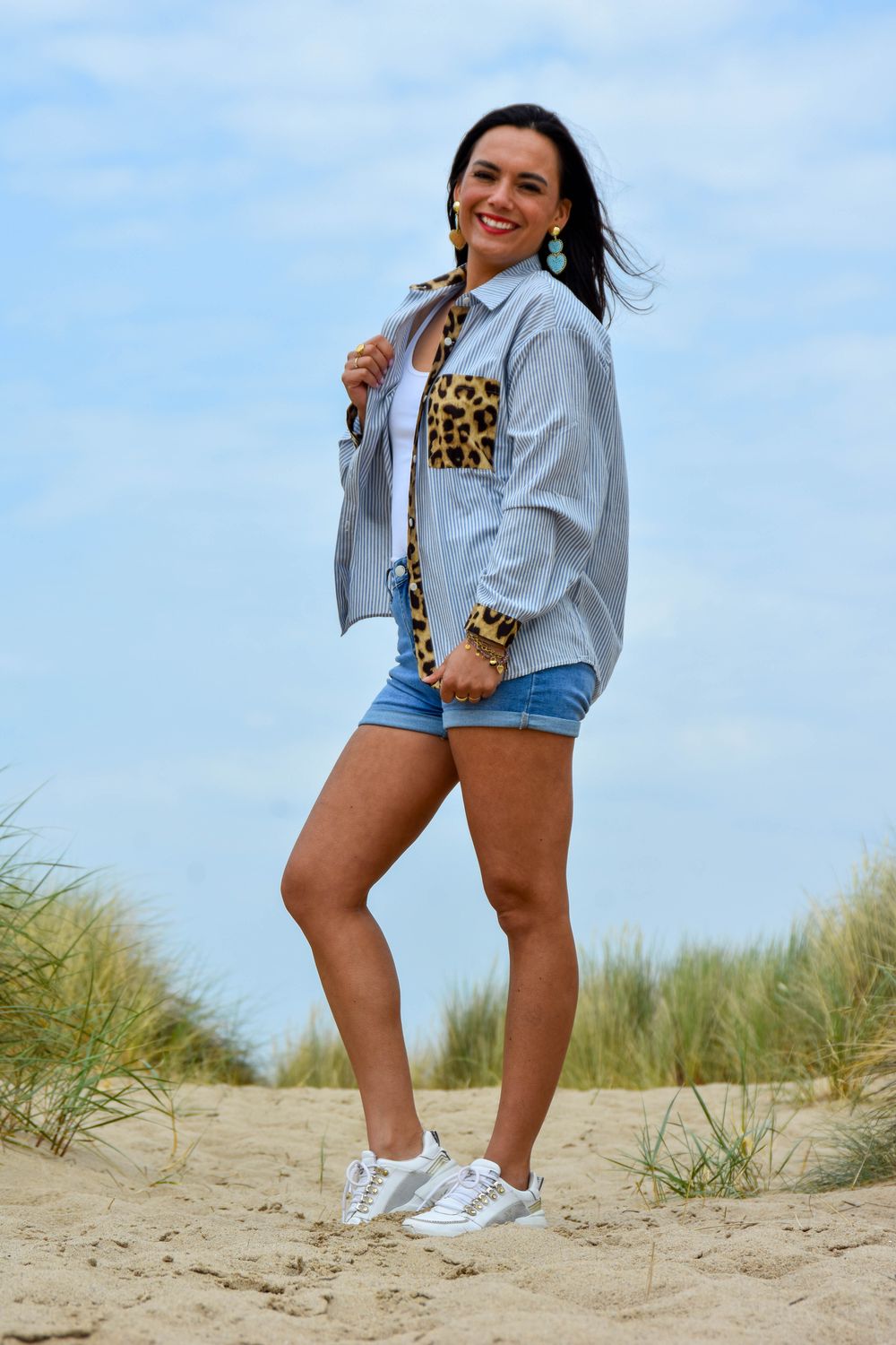 Blouse gestreept blauw panter detail