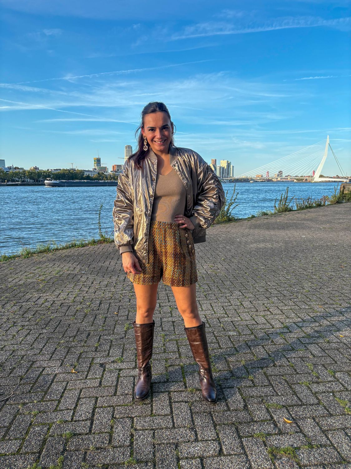 Bomber shine gedrapeerde mouwen goud