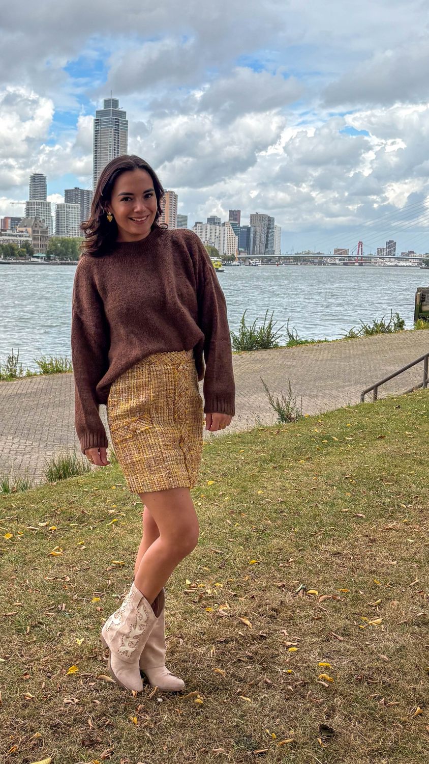 Gebreide trui uni donkerbruin