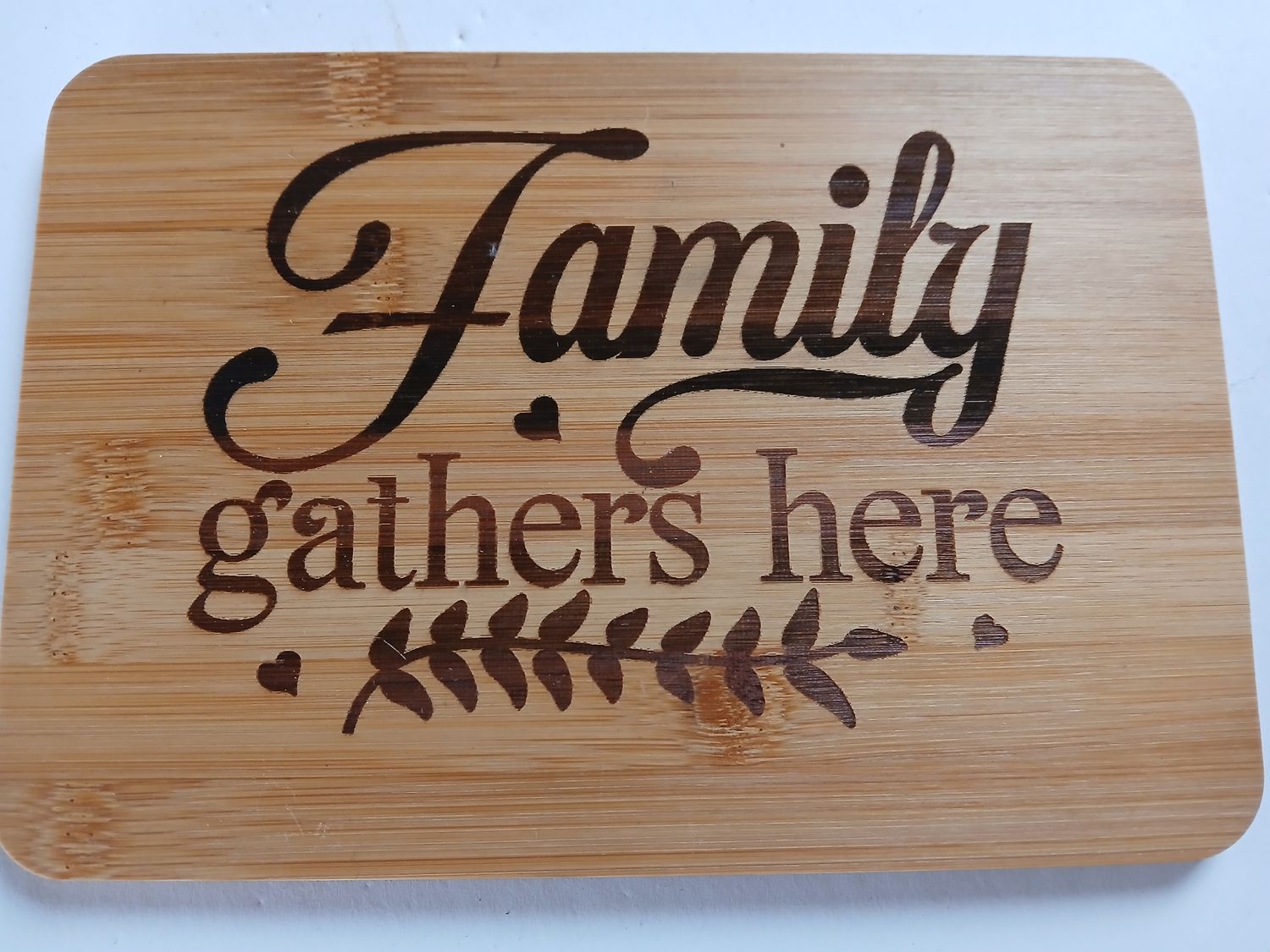 Family Gathers Here - Engraved Bamboo Cutting Board &amp; Kitchen Décor