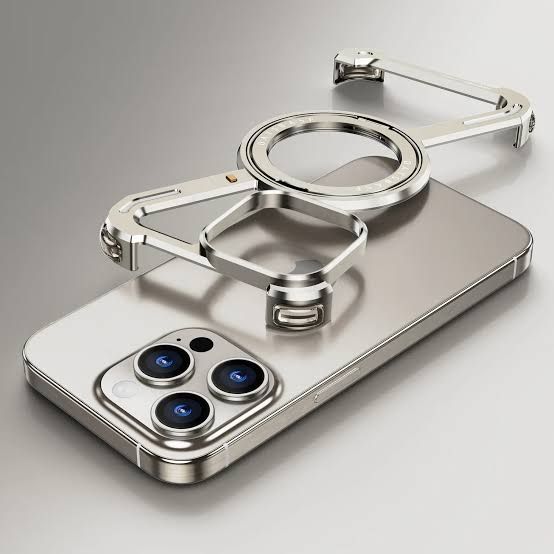 Suitable For Apple 15 Mobile Phone Case, Men&amp;#039;s Frameless Metal Z Shell, IPhone 14 Promax Magnetic Stand, Pro-capsule Anti-fall Protective Cover 13 New Alloy Hollow Skeleton Cooling Shell