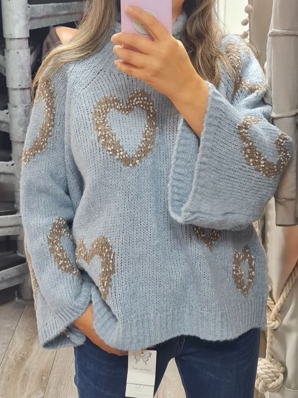 Strickpullover Hearts blau Herzen