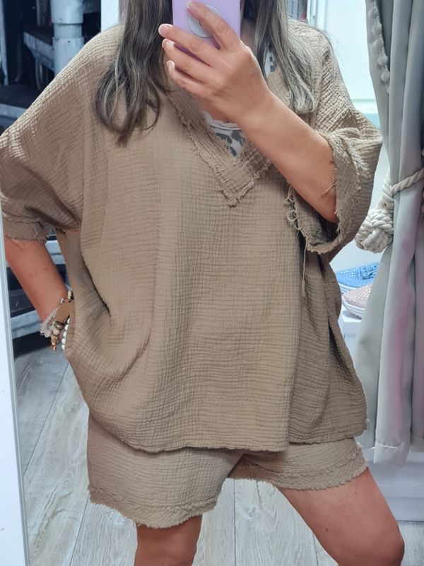 Musselin Kurzarm Shirt braun