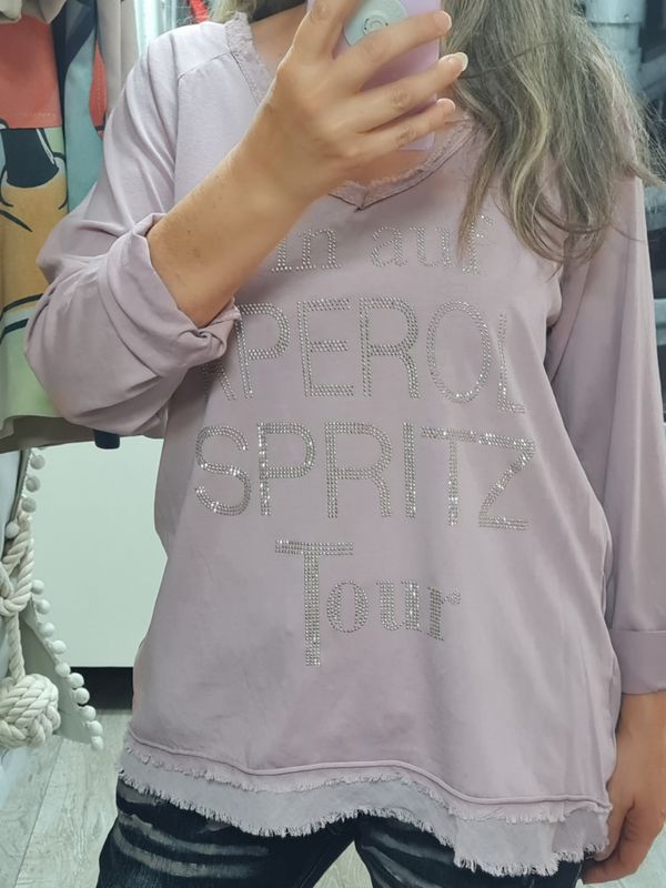 Bin auf Aperol Spritz Tour Langarm Shirt Straß rosa