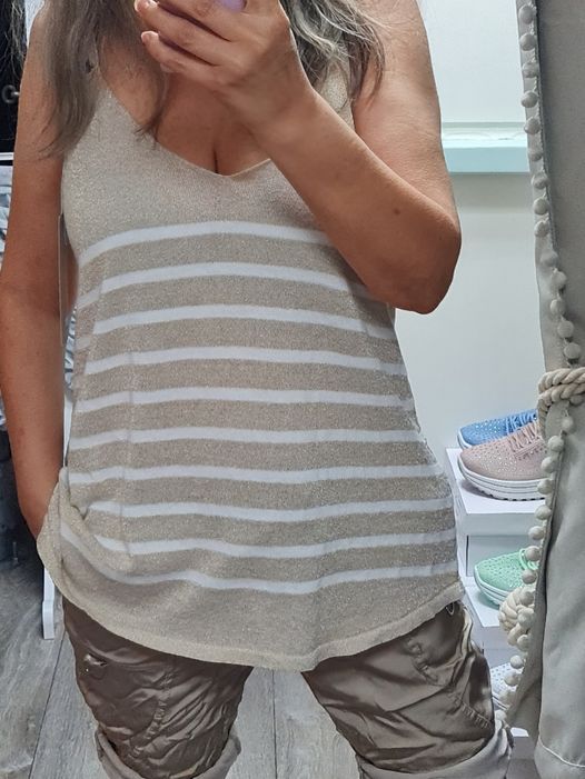 Top Strick Glitzer Stripes goldfarben