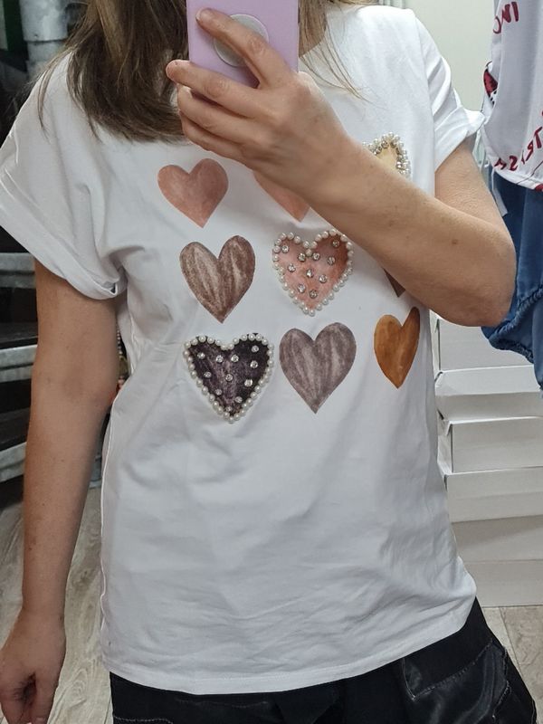 T-Shirt Herzen Perlen Straß
