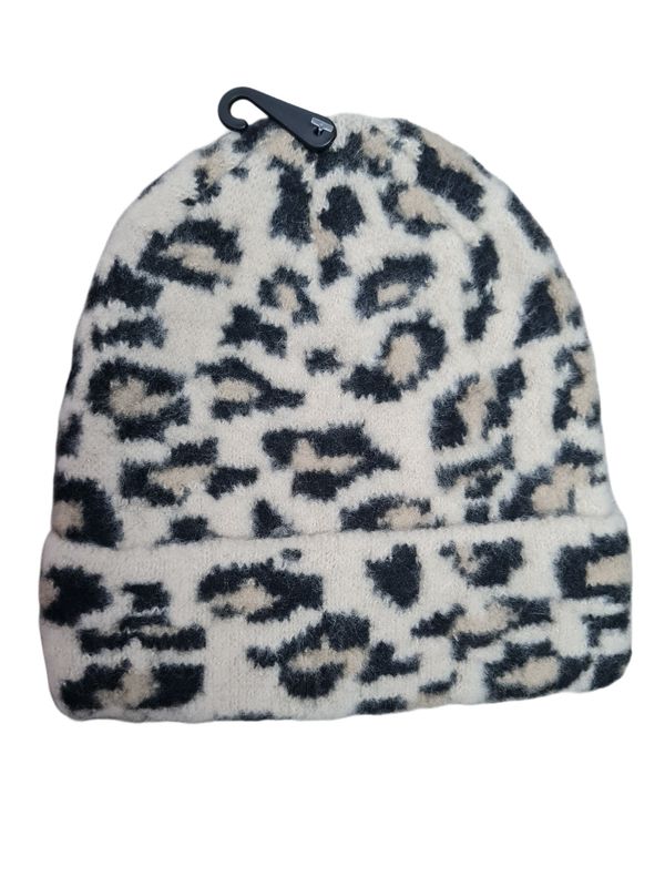 Mütze Leopard beige Beanie Umschlag