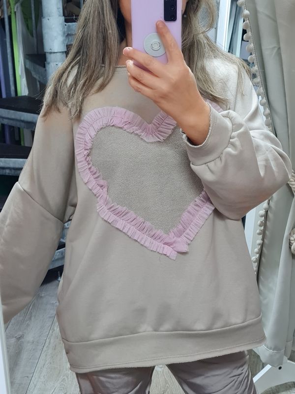 Sweatshirt Herz Tüll italymode beige