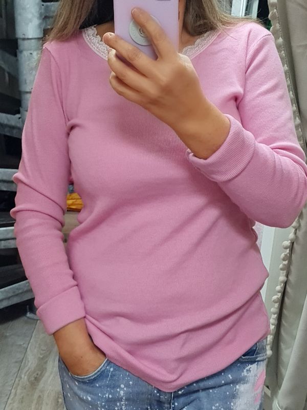 Langarmshirt Spitze Shirt italymode rosa