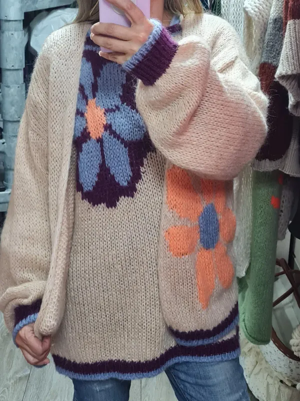 Strickjacke Cardigan blumen
