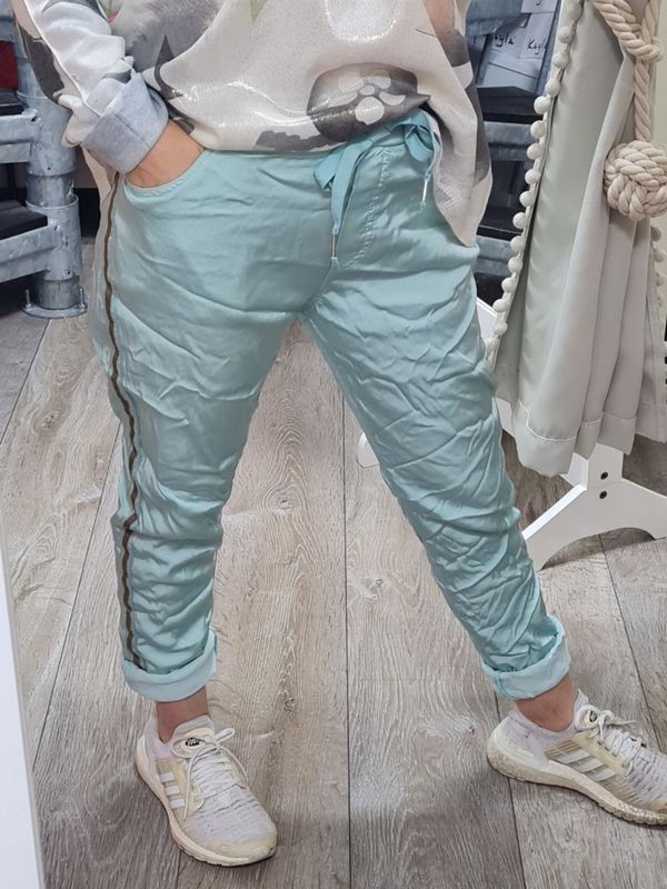 Shiny Glanz Joggpants stripes mint italymode