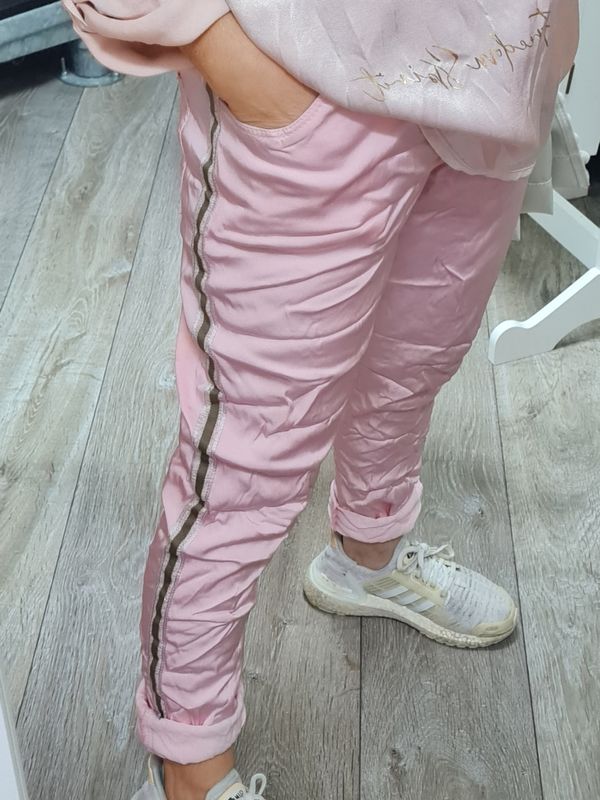 Shiny Glanz Joggpants Hose stripes rosa italymode