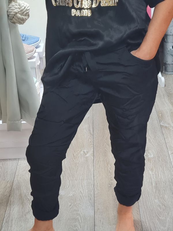 Shiny Glanz Joggpants Hose schwarz italymode