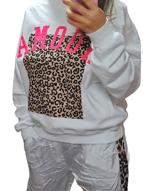 Sweatshirt Amour Leo Leopard italymode weiß