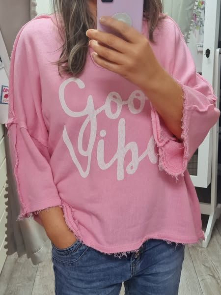 Pullover good vibes pink rosa italymode 3/4 Arm