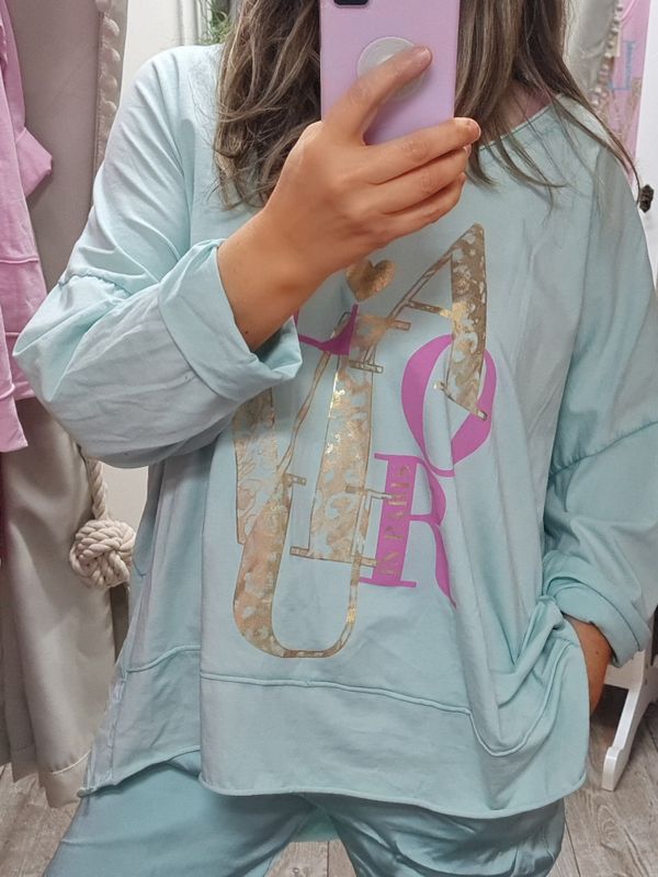 Langarm Shirt mint italymode Aufschrift